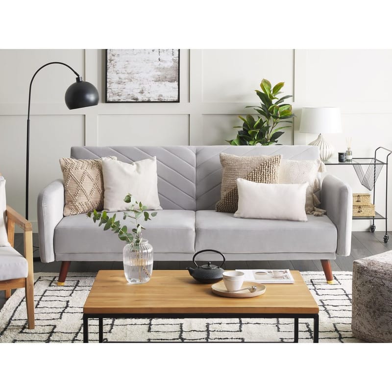 3-sits soffa Senja - Grå, mörkt trä - Möbler - Vardagsrum - Soffor - Sammetssoffor