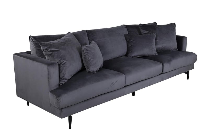 Sofia 3-sits Låg Soffa med Lösa Kuddar i Sammet - Grå - Möbler - Vardagsrum - Soffor - 3-sits soffor