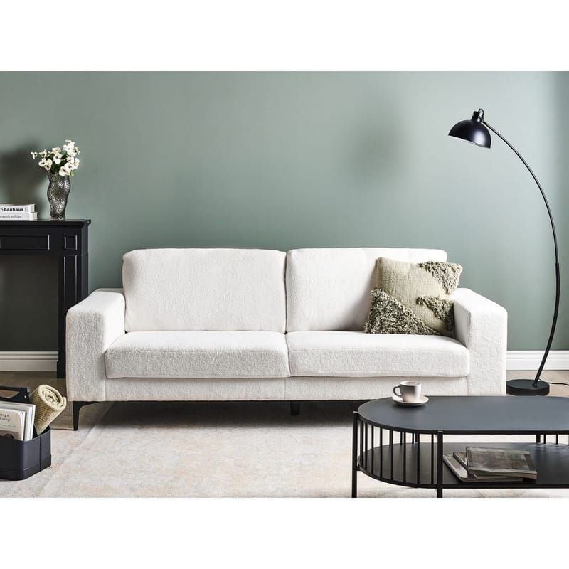 3-sits soffa Vadstena - Vit, Svart/Bouclé - Möbler - Vardagsrum - Soffor - 3-sits soffor