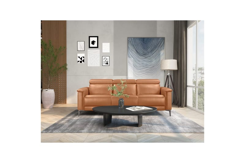 3-sitssoffa Lund Cognac, Läder/PU, Manuell vilstol - Cognac, Läder/PU, Manuell vilstol - Möbler - Vardagsrum - Soffor - Reclinersoffor & Biosoffor