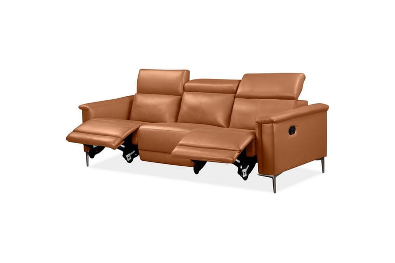 3-sitssoffa Lund Cognac, Läder/PU, Manuell vilstol - Cognac, Läder/PU, Manuell vilstol - Möbler - Vardagsrum - Soffor - Reclinersoffor & Biosoffor