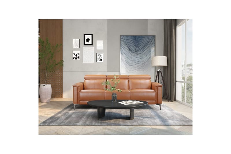 3-sitssoffa Lund Cognac, PU, Manuell vilstol - Cognac, PU, Manuell vilstol - Möbler - Vardagsrum - Soffor - Reclinersoffor & Biosoffor