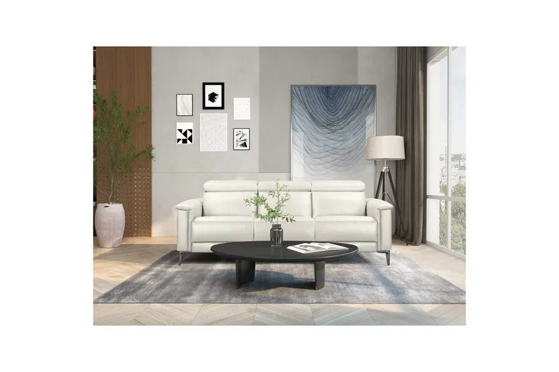 3-sitssoffa Lund Kräm, Läder/PU, Elektrisk vilstol - Kräm, Läder/PU, Elektrisk vilstol - Möbler - Vardagsrum - Soffor - Skinnsoffor