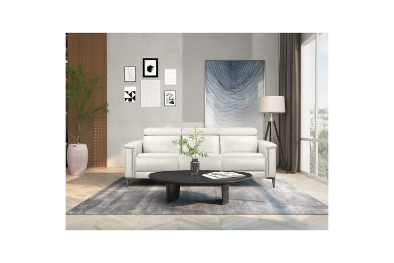 3-sitssoffa Lund Kräm, Läder/PU, Elektrisk vilstol - Kräm, Läder/PU, Elektrisk vilstol - Möbler - Vardagsrum - Soffor - Skinnsoffor