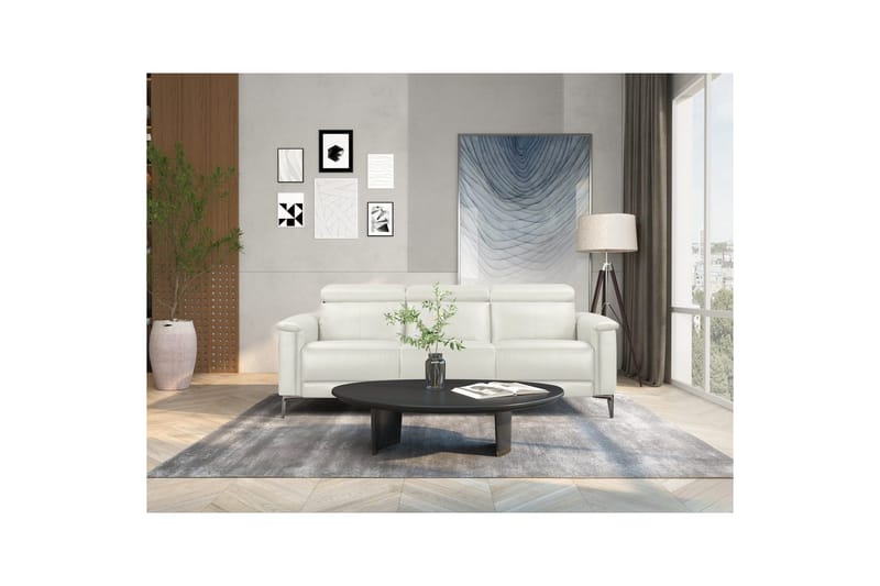 3-sitssoffa Lund Kräm, PU, Manuell vilstol - Kräm, PU, Manuell vilstol - Möbler - Vardagsrum - Soffor - Skinnsoffor