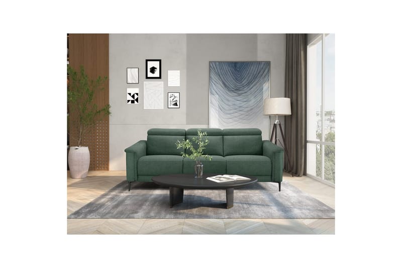 3-sitssoffa Lund Mörkgrön, Belfast tyg, Elektrisk vilstol - Mörkgrön, Belfast tyg, Elektrisk vilstol - Möbler - Vardagsrum - Soffor - Reclinersoffor & Biosoffor