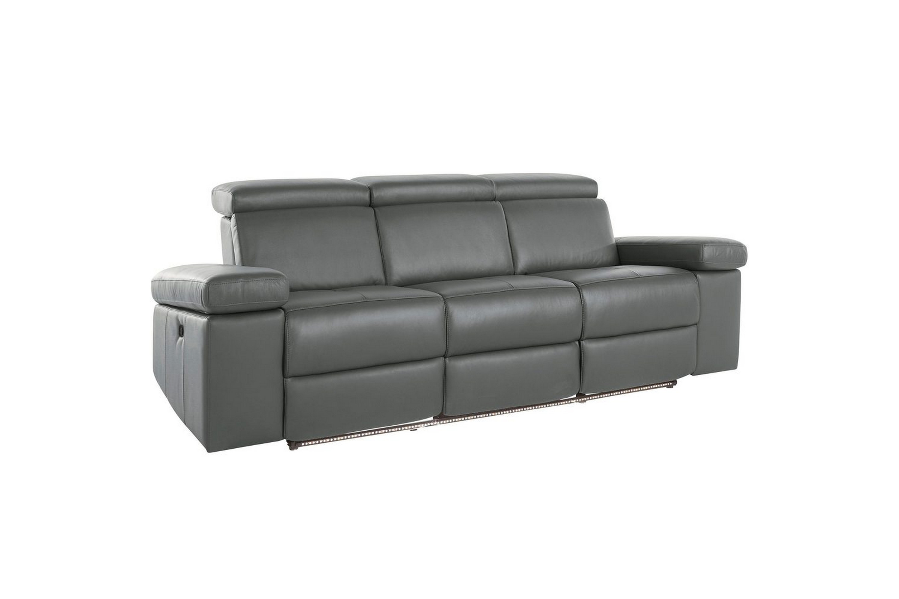 3-sitssoffa rayland grå, läder/pu, manuell vilstol - grå, läder/pu, manuell vilstol