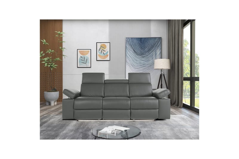 3-sitssoffa Rayland Grå, Läder/PU, Manuell vilstol - Grå, Läder/PU, Manuell vilstol - Möbler - Vardagsrum - Soffor - Reclinersoffor & Biosoffor
