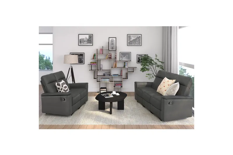 3-sitssoffa Southbrook Grå, PU/trä/metall, Manuell vilstol - Grå, PU/trä/metall, Manuell vilstol - Möbler - Vardagsrum - Soffor - Skinnsoffor