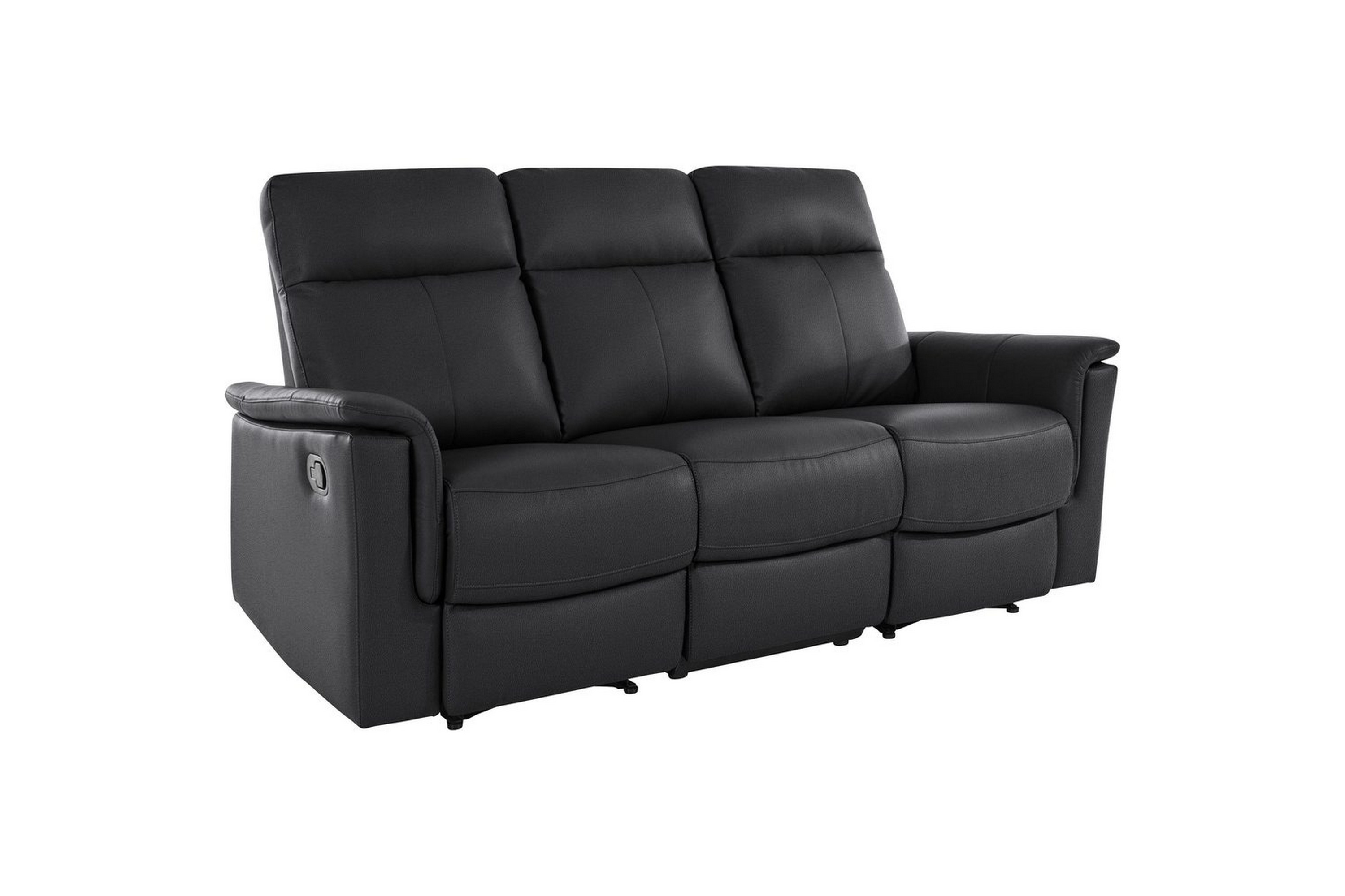 3-sitssoffa southbrook svart, läder/pu/trä/metall, manuell vilstol - svart, läder/pu/trä/metall, manuell vilstol