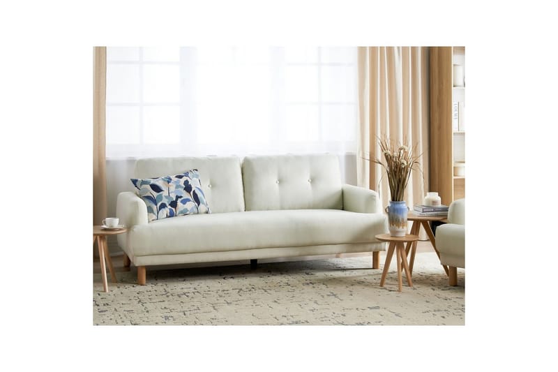 3-sitssoffa Tuve Off-white, ljust trä, Polyester - Off-white, ljust trä, Polyester - Möbler - Vardagsrum - Soffor - 3-sits soffor