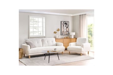 3-sitssoffa Tuve Vit, ljust trä, Bouclé - Vit, ljust trä, Bouclé - Möbler - Vardagsrum - Soffor - 3-sits soffor