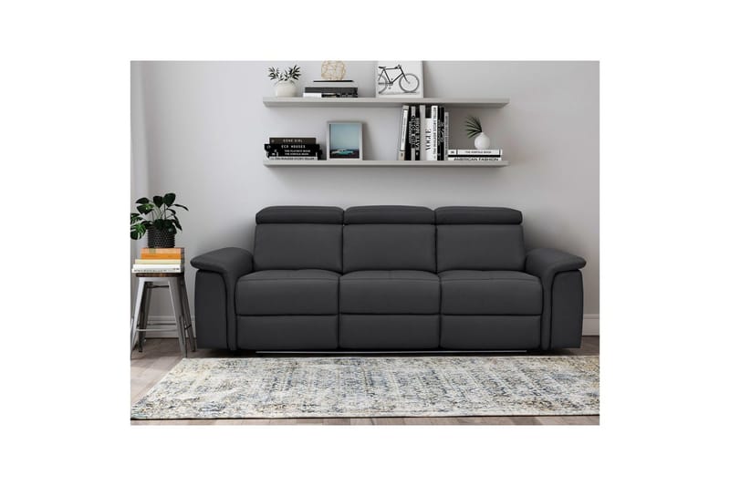 3-sitssoffa Pareli Svart, Läder/PU, Manuell vilstol - Svart, Läder/PU, Manuell vilstol - Möbler - Vardagsrum - Soffor - Skinnsoffor