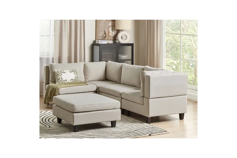 4-sits Hörnsoffa med fotpall Unstad Beige/svart - Beige/svart - Möbler - Vardagsrum - Soffor - Hörnsoffor