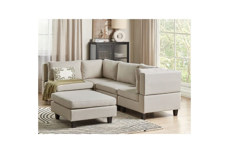 4-sits Hörnsoffa med fotpall Unstad Beige/svart - Beige/svart - Möbler - Vardagsrum - Soffor - Modulsoffor - Komplett modulsoffa