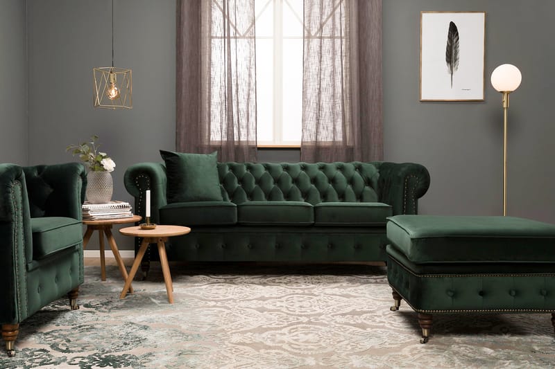 CHESTERFIELD LUX Sammetssoffa 4-sits Mörkgrön - Sammetssoffor - 4-sits soffor - chesterfield soffor