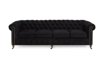 CHESTERFIELD LUX Sammetssoffa 4-sits Svart