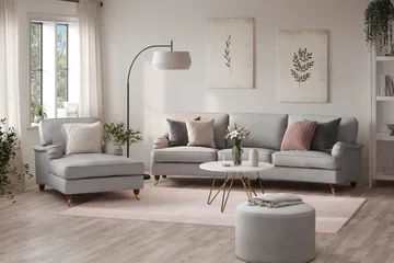 Howard Lyx 4-sits Svängd Tygsoffa - Ljusgrå - Möbler - Vardagsrum - Soffor - 4-sits soffor