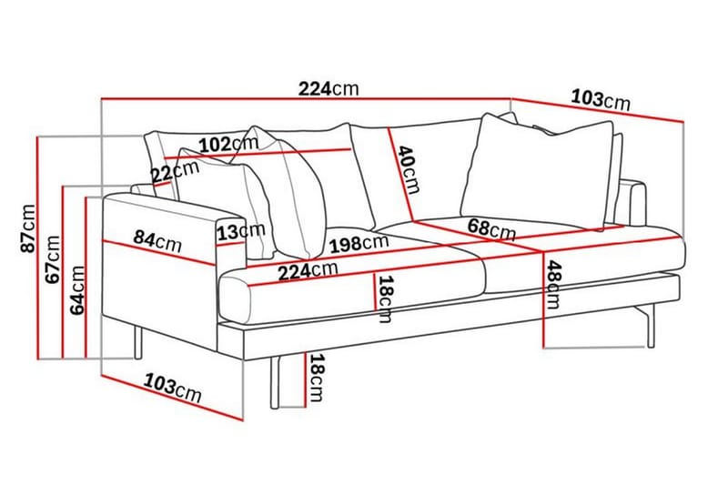 Menard 3-sits Manchestersoffa - Mörkgrå - Möbler - Vardagsrum - Soffor - 3-sits soffor
