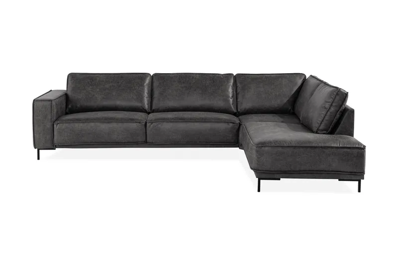 Akron 2,5-sits Soffa med Schäslong Höger Bondedläder, Mörkgrå