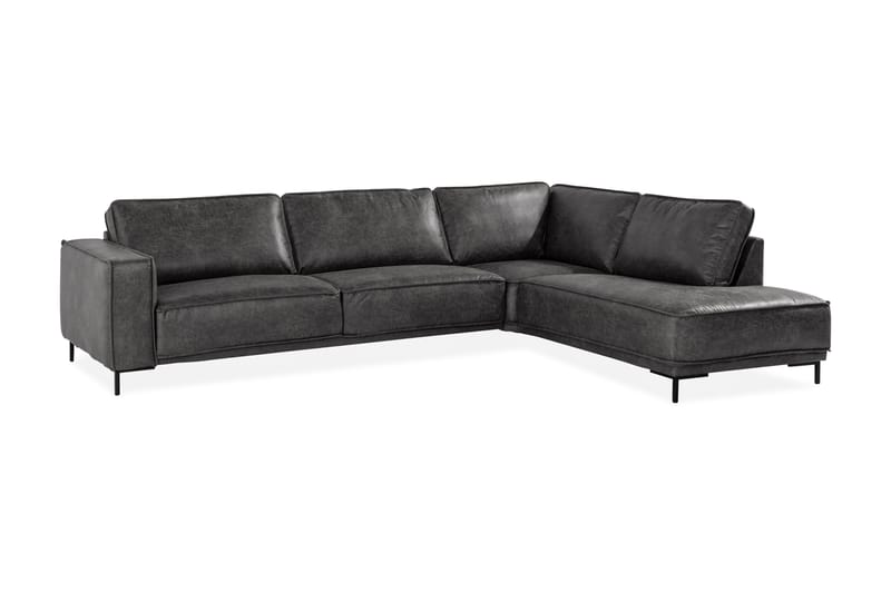 Akron 2,5-sits Soffa med Schäslong Höger Bondedläder - Mörkgrå - Möbler - Vardagsrum - Soffor - Skinnsoffor