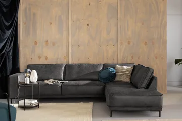 Akron 2,5-sits Soffa med Schäslong Höger Bondedläder - Mörkgrå - Möbler - Vardagsrum - Soffor - Skinnsoffor