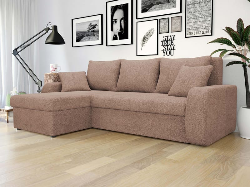Alvared 3-sits Vänstervänd L-formad Divansoffa med Förvaring i Bouclé - Beige - Möbler - Vardagsrum - Soffor - Divansoffa & schäslong