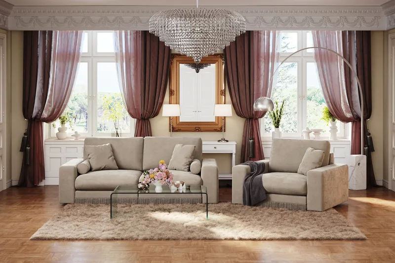 Arken Lyx 3-sits Djup Sammetssoffa - Beige - Möbler - Vardagsrum - Soffor - Sammetssoffor