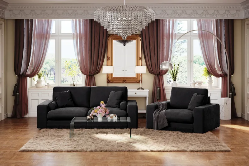 Arken Lyx 3-sits Djup Sammetssoffa - Svart - Möbler - Vardagsrum - Soffor - Sammetssoffor