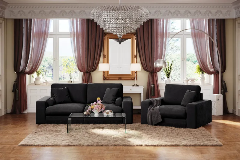 Arken Lyx 3-sits Djup Sammetssoffa - Svart - Möbler - Vardagsrum - Soffor - Sammetssoffor