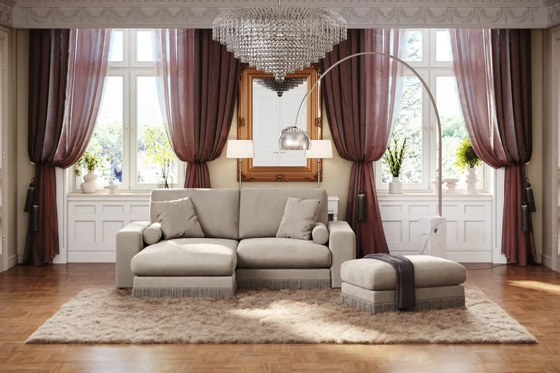 Arken Lyx 3-sits Vändbar L-formad Djup Divansoffa i Sammet - Beige - Möbler - Vardagsrum - Soffor - Divansoffa & schäslong