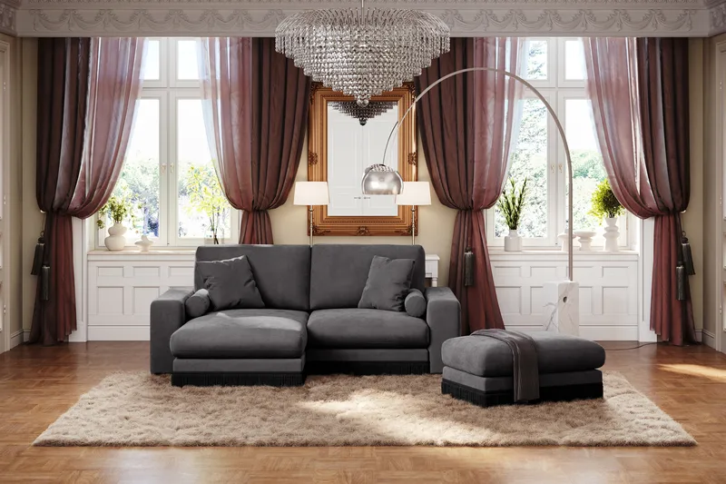 Arken Lyx 3-sits Vändbar L-formad Djup Divansoffa i Sammet - Mörkgrå - Möbler - Vardagsrum - Soffor - Divansoffa & schäslong