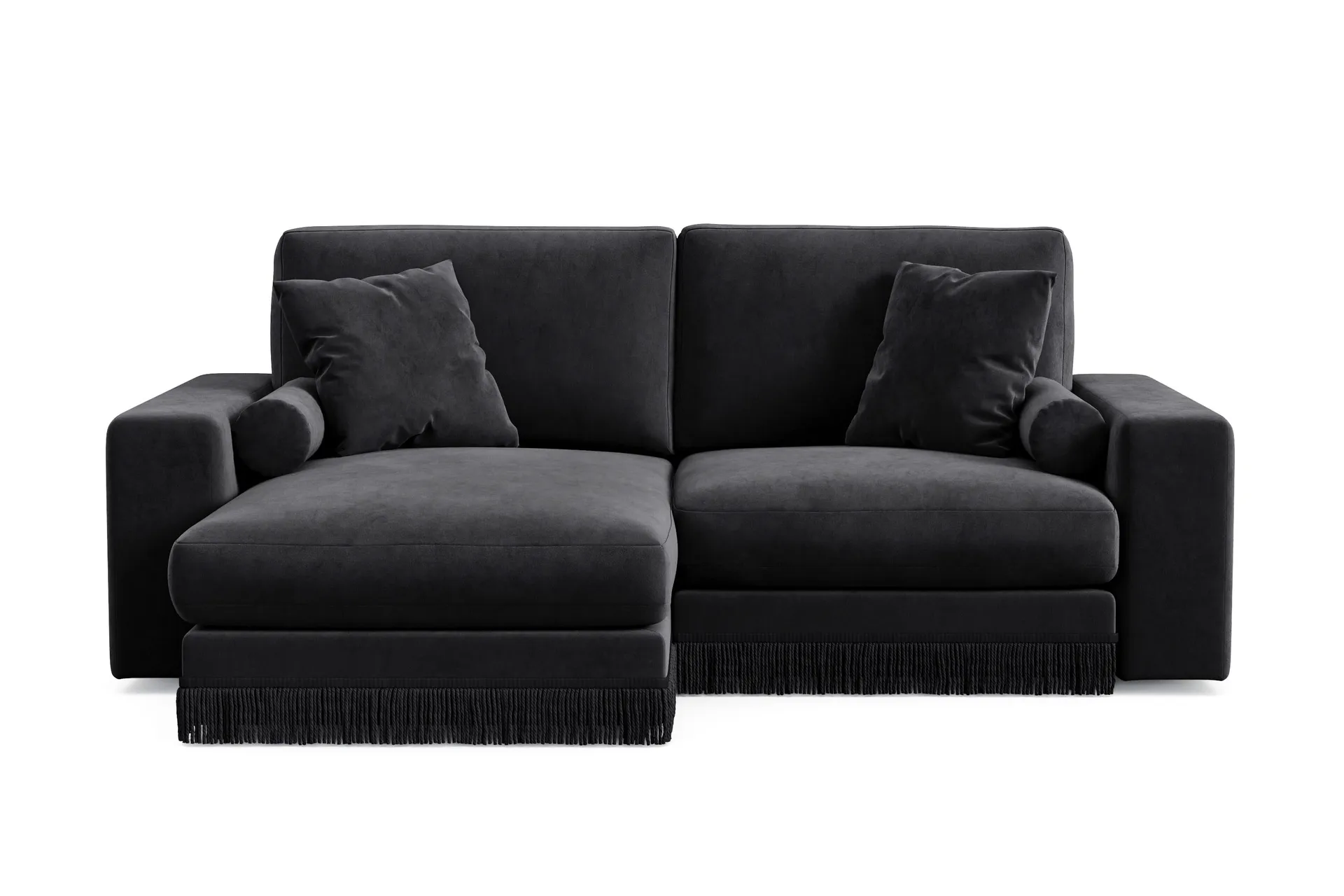arken lyx 3-sits vändbar l-formad djup divansoffa i sammet - svart