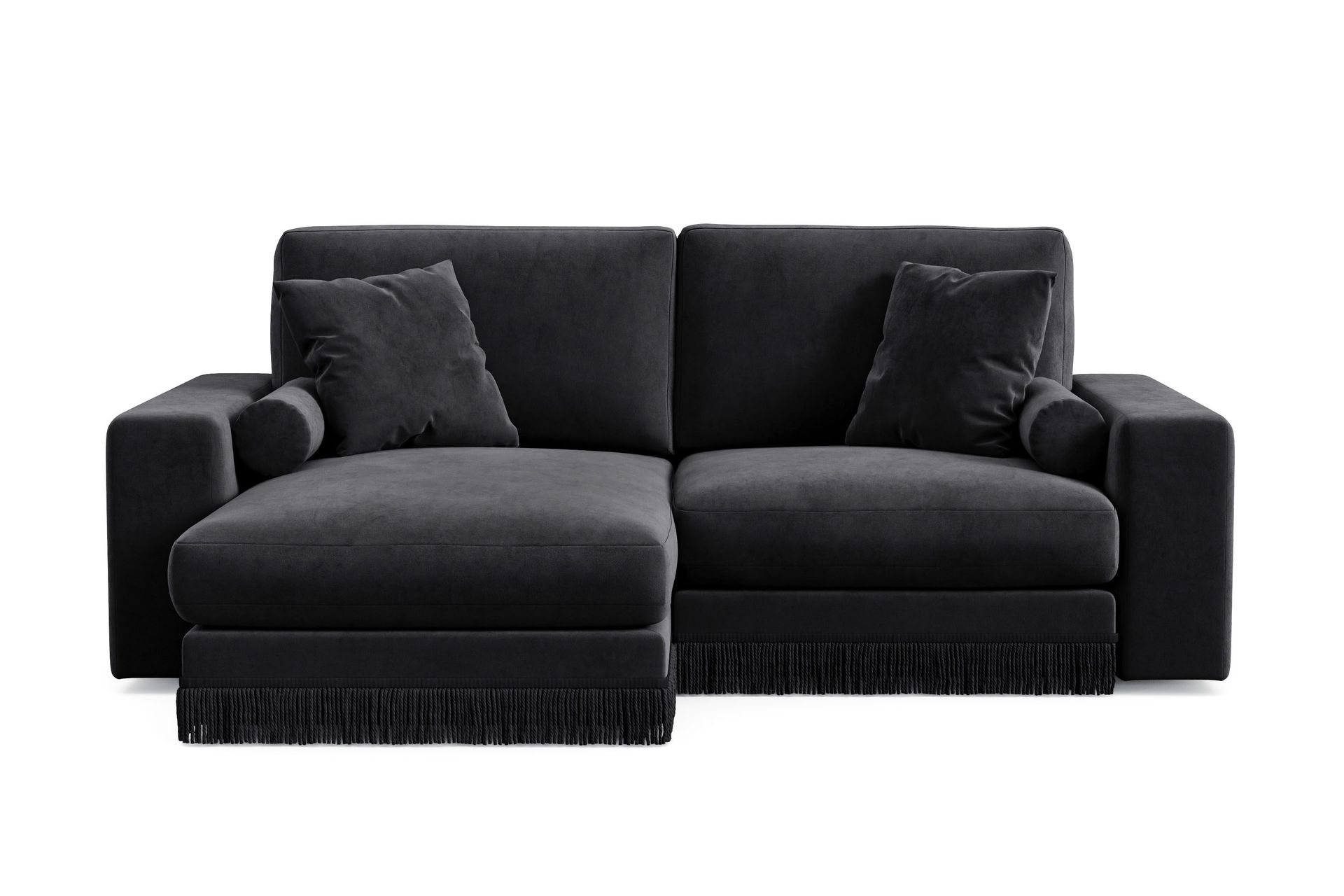 arken lyx 3-sits vändbar l-formad djup divansoffa i sammet - svart