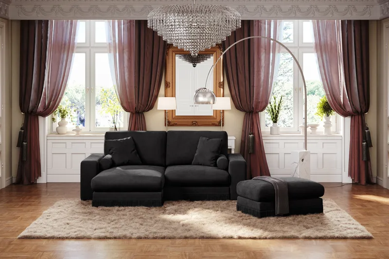 Arken Lyx 3-sits Vändbar L-formad Djup Divansoffa i Sammet - Svart - Möbler - Vardagsrum - Soffor - Divansoffa & schäslong