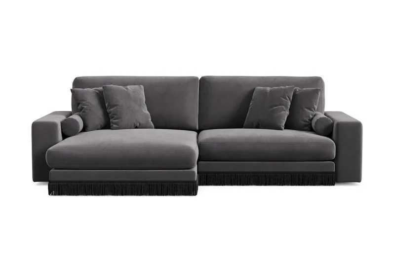 Arken Lyx 4-sits Vändbar L-formad Djup Divansoffa i Sammet, Mörkgrå