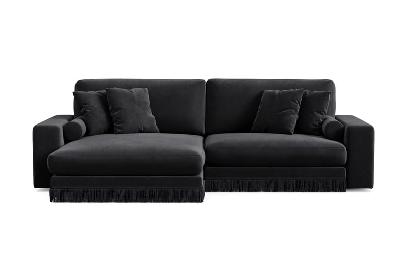 Arken Lyx 4-sits Vändbar L-formad Djup Divansoffa i Sammet, Svart
