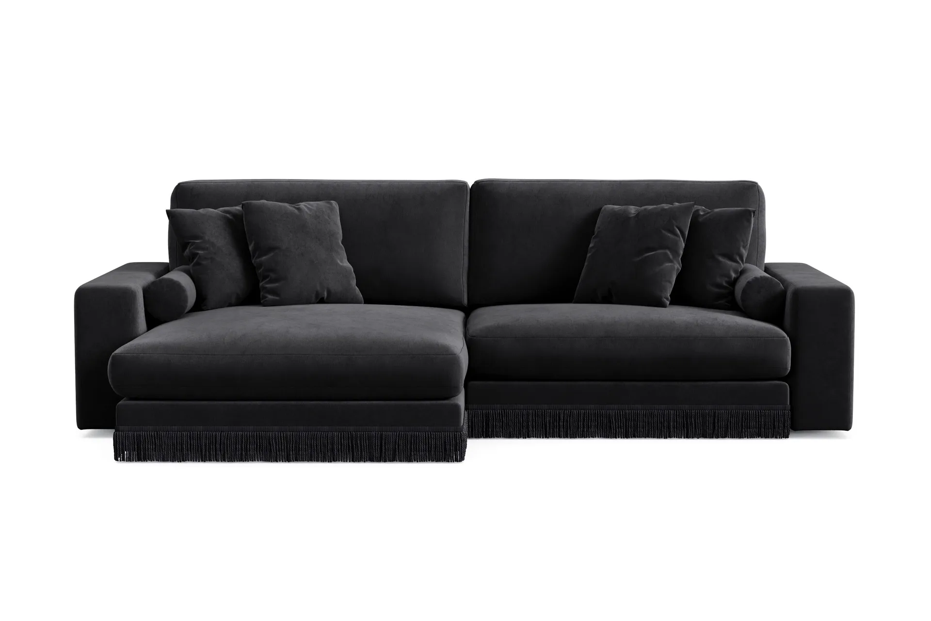 arken lyx 4-sits vändbar l-formad djup divansoffa i sammet - svart