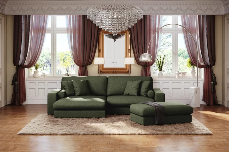 Arken Lyx 4-sits Vändbar L-formad Djup Divansoffa i Tyg - Grön - Möbler - Vardagsrum - Soffor - Divansoffa & schäslong