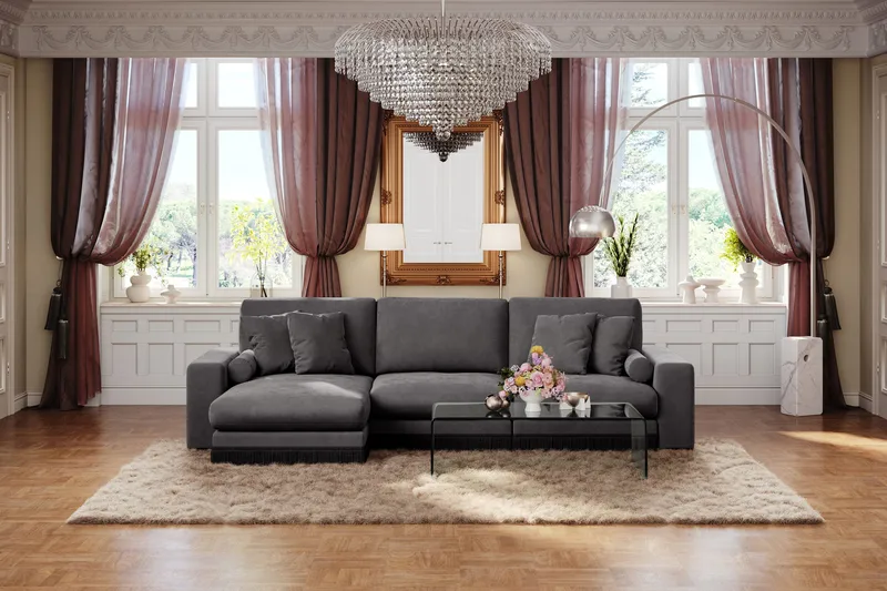 Arken Lyx 5-sits Vändbar L-formad Djup Divansoffa i Sammet - Mörkgrå - Möbler - Vardagsrum - Soffor - Divansoffa & schäslong