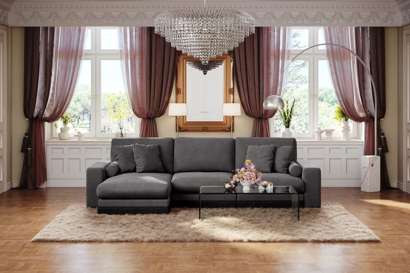 Arken Lyx 5-sits Vändbar L-formad Djup Divansoffa i Sammet - Mörkgrå - Möbler - Vardagsrum - Soffor - Divansoffa & schäslong