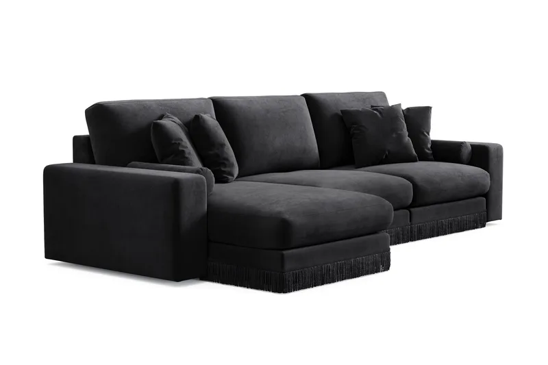 Arken Lyx 5-sits Vändbar L-formad Djup Divansoffa i Sammet - Svart - Möbler - Vardagsrum - Soffor - Divansoffa & schäslong