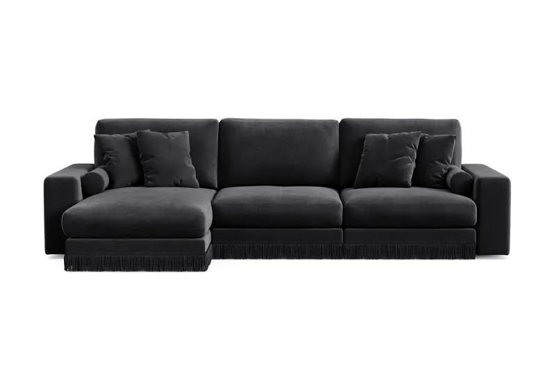 Arken Lyx 5-sits Vändbar L-formad Djup Divansoffa i Sammet, Svart