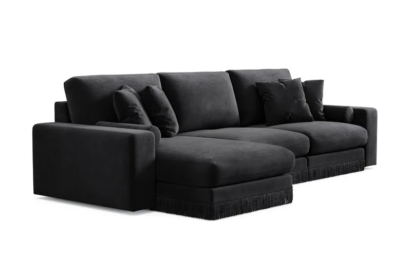 Arken Lyx 5-sits Vändbar L-formad Djup Divansoffa i Sammet - Svart - Möbler - Vardagsrum - Soffor - Divansoffa & schäslong