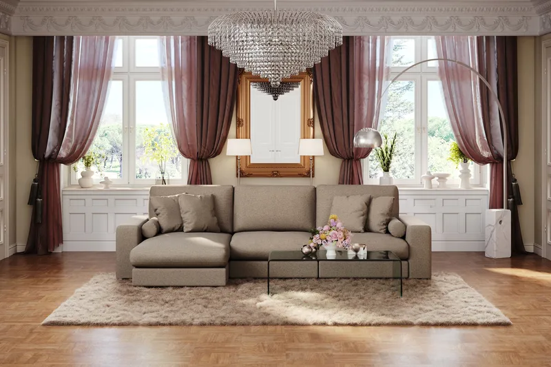 Arken Lyx 5-sits Vändbar L-formad Djup Divansoffa i Tyg - Brun - Möbler - Vardagsrum - Soffor - Divansoffa & schäslong