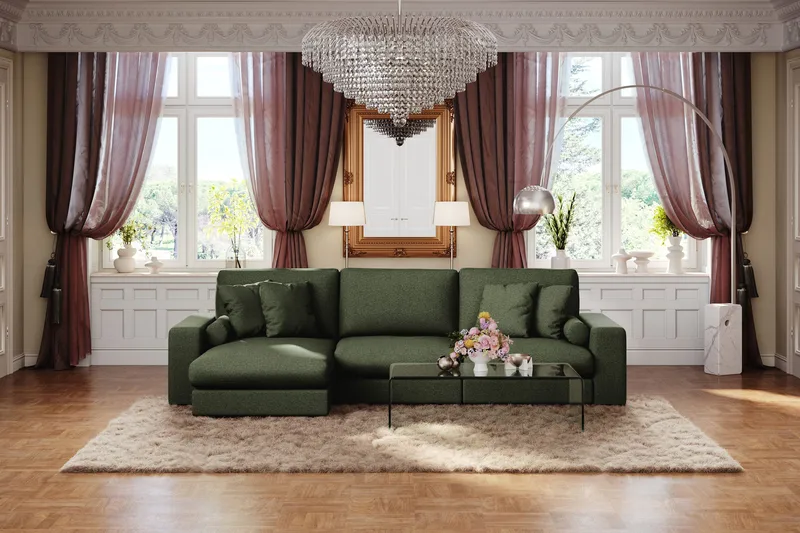 Arken Lyx 5-sits Vändbar L-formad Djup Divansoffa i Tyg - Grön - Möbler - Vardagsrum - Soffor - Divansoffa & schäslong