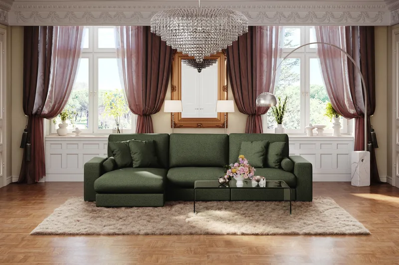 Arken Lyx 5-sits Vändbar L-formad Djup Divansoffa i Tyg - Grön - Möbler - Vardagsrum - Soffor - Divansoffa & schäslong