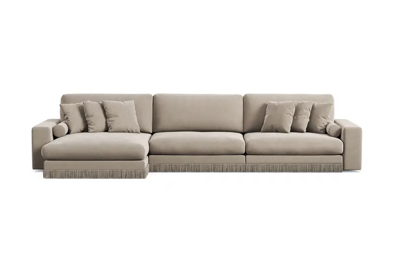 Arken Lyx 6-sits Vändbar L-formad Djup Divansoffa i Sammet, Beige