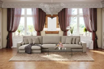 Arken Lyx 6-sits Vändbar L-formad Djup Divansoffa i Sammet - Beige - Möbler - Vardagsrum - Soffor - Divansoffa & schäslong