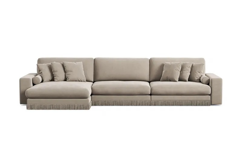 Arken Lyx 6-sits Vändbar L-formad Djup Divansoffa i Sammet, Beige
